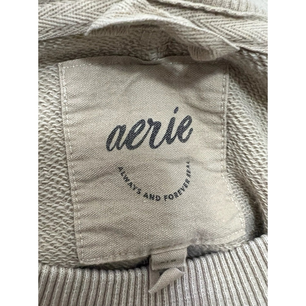 Aerie Big Chill Crew Sweatshirt Women's Large Tan Khaki Fleece Oversized Comfy - Picture 4 of 8